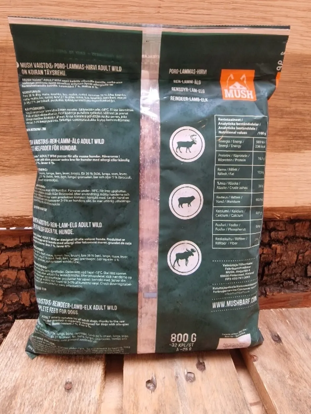 MUSH Vaisto Mørkegrøn Wild rensdyr lam elg til hund 800 g
