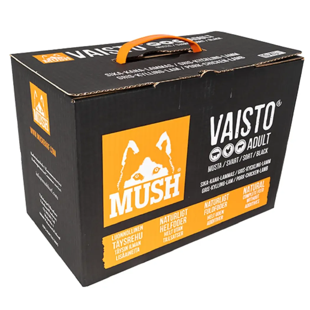 MUSH Vaisto Sort Gris Kylling Lam 10 kg - råfoder til voksne hunde