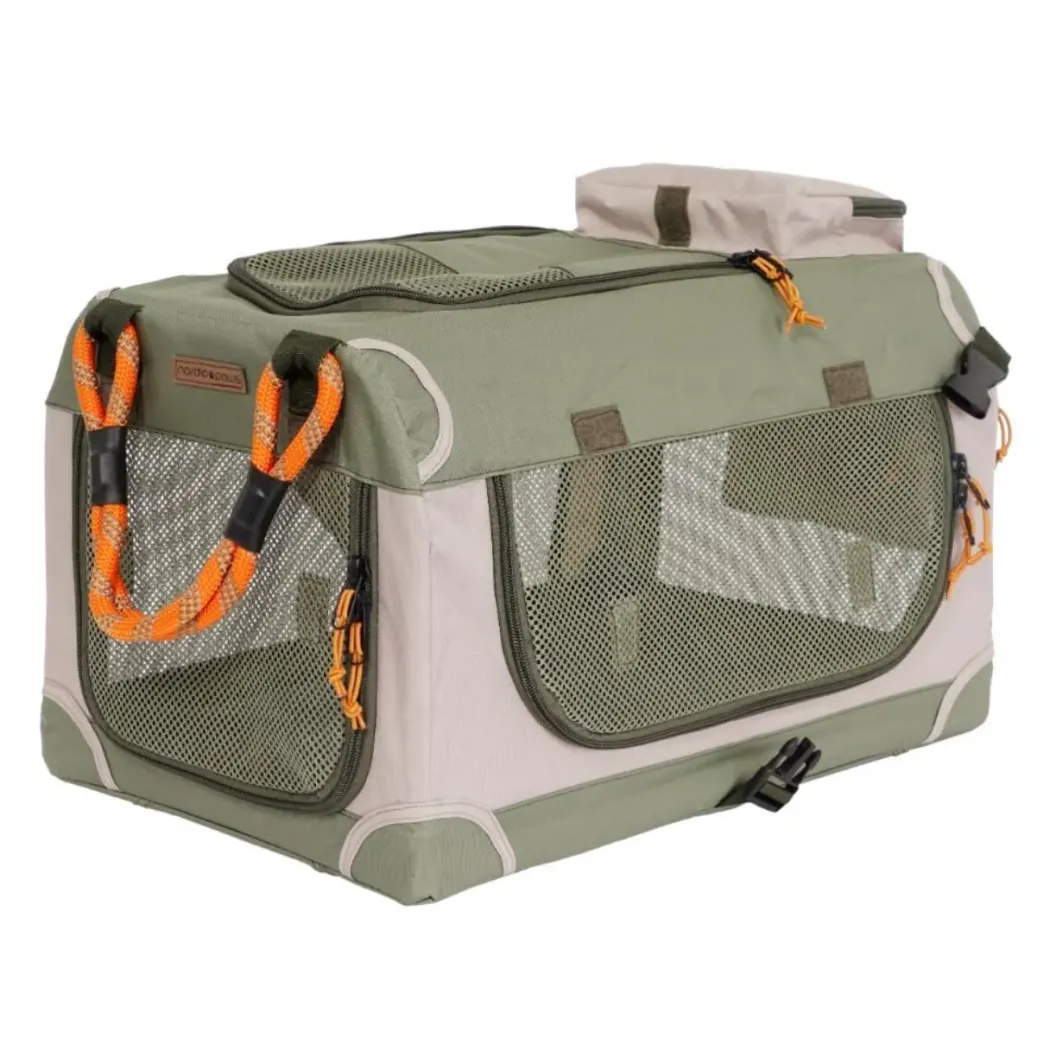 Nordic Paws Foldbart luksus hundebur i stof Army L - rummelig ro og komfort