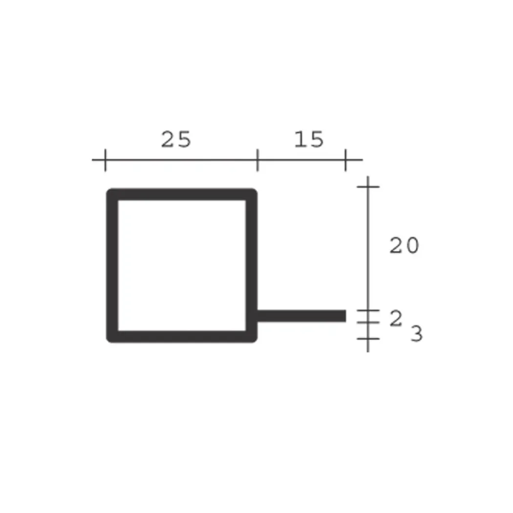 Porsa sølv aluprofil firkantet med flig 80 cm.