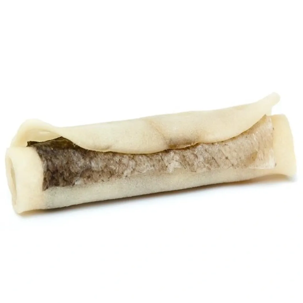 Rulle af oksehud og lakseskind 12 cm 45 g - Naturligt tyggeben