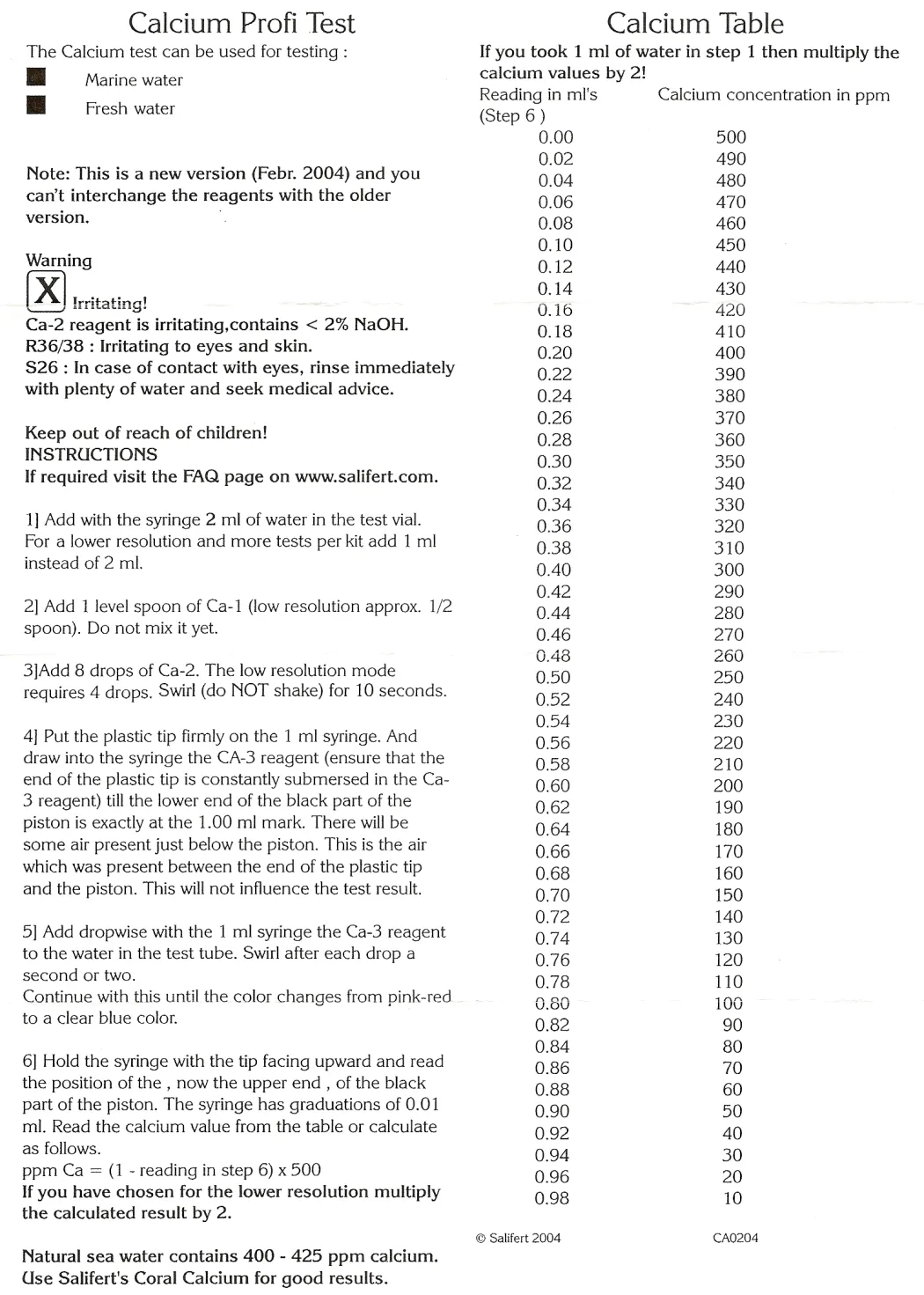 Salifert Calcium Test CA