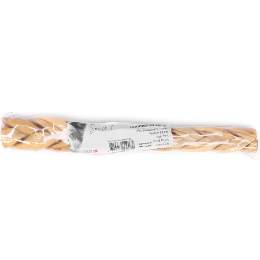 Snackit flettet lammehud til hund 25 cm