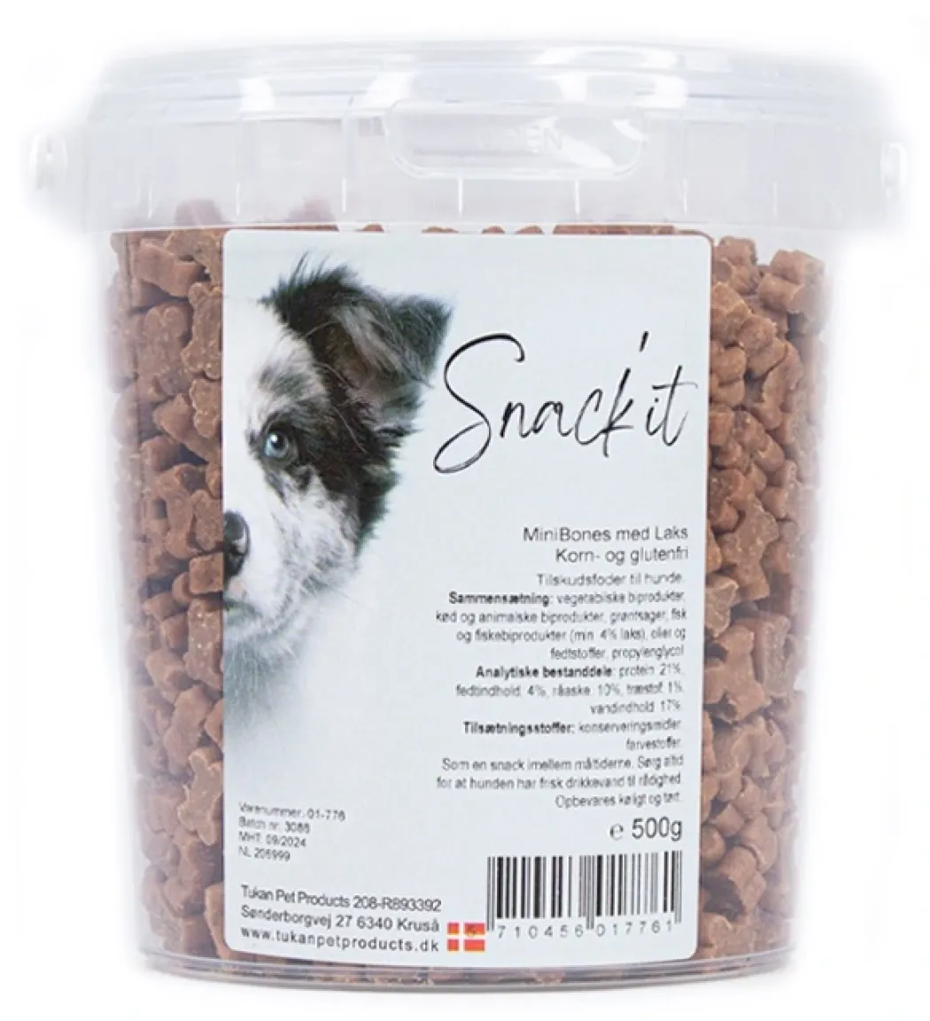 Snackit Semi-Moist Mini Bones med Laks 500 g - bløde hundesnacks