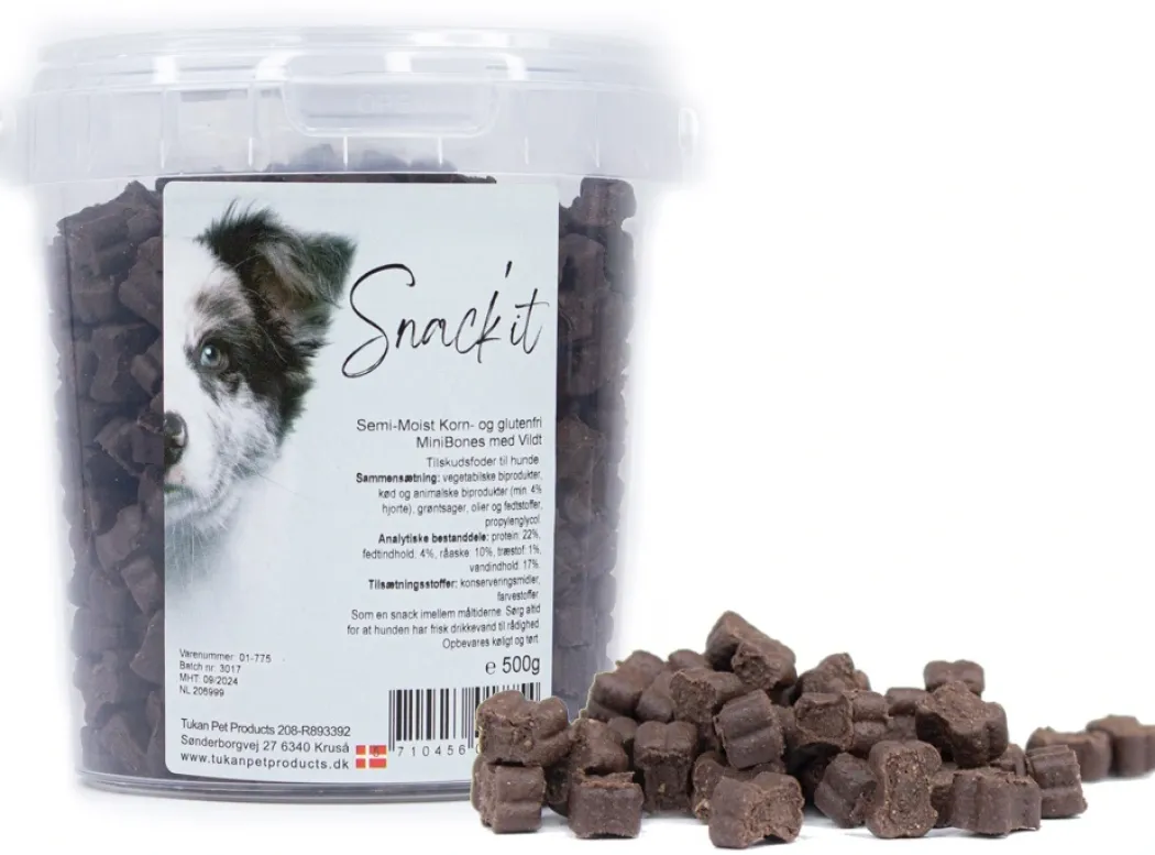 Snackit Semi-Moist Mini Bones med Vildt 500 g - bløde hundesnacks