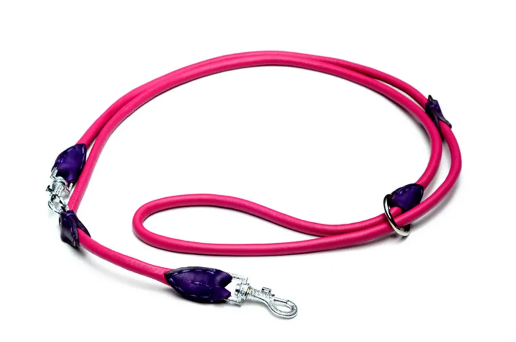 Timely Dressurline i rundsyet læder pink med krystaller 8 mm