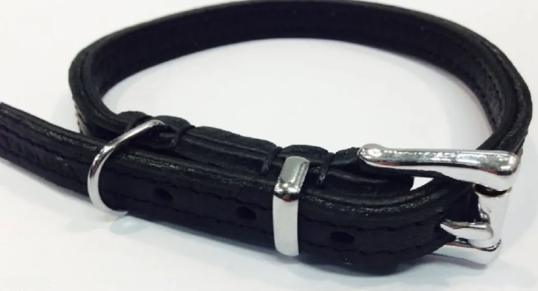 Timely halsbånd olieret læder sort 12 mm 25 cm - blød styrke til små hunde