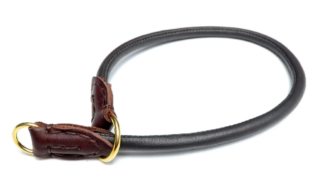 Timely rundsyet brunt kalveskinds kvælerhalsbånd 8 mm 55 cm - skånsom kontrol til store hunde
