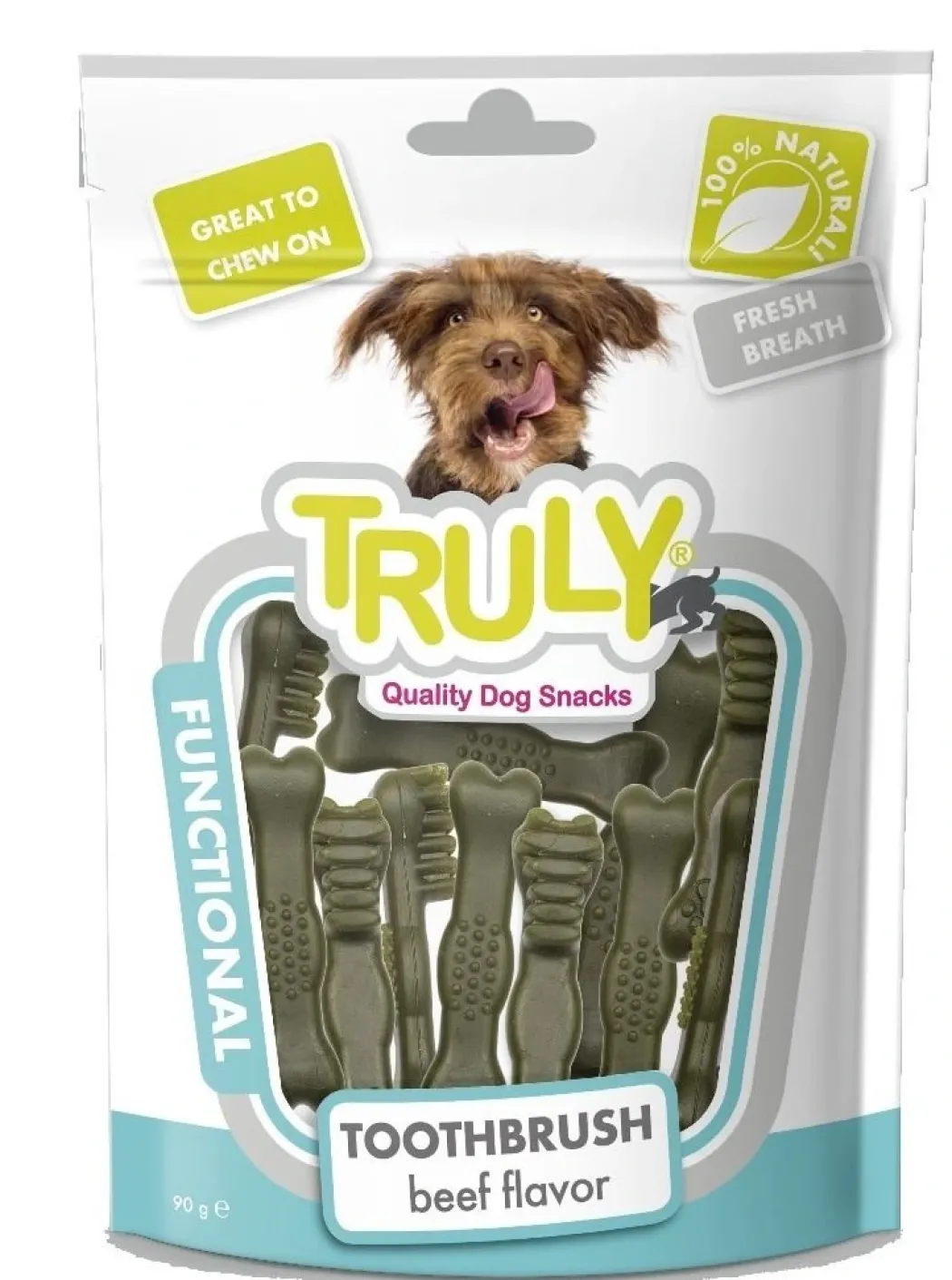 Truly Dog Dental Toothbrush Beef Flavour 90 g - tandbørste-snacks med Bøf