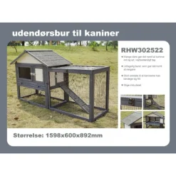 Udendørs Kaninbur med løbegård Grå