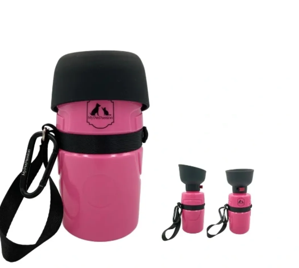 Vandflaske med sammenklappelig skål pink 600 ml
