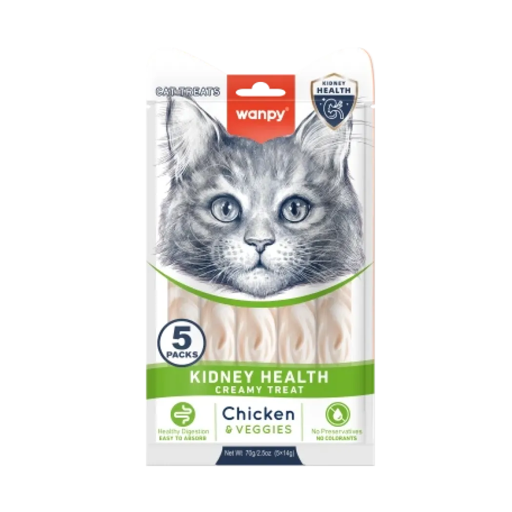 Wanpy Cat Functional Creamy Lickable Treat Kidney Health Chicken - Veggies 5 x 14 g