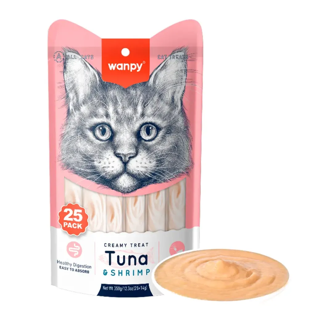 Wanpy Kat Cremet Slikbar Godbidt med Tun og Rejer 350g (25x14g)