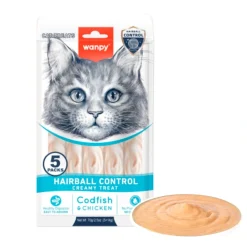 Wanpy Kat Funktionel Cremet Slikbar Godbid Hårbold Torsk & Kylling 70 g (5x14g)