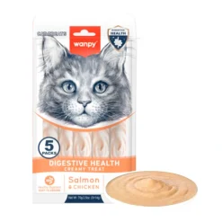 Wanpy Kat Funktionel Cremet Slikbar Godbid Fordøjelse Health med kylling & laks 70g (5x14g)