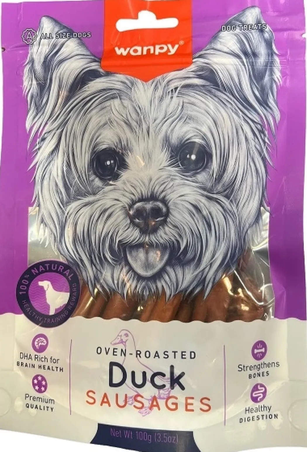 Wanpy pølser med and - naturlige hundesnacks
