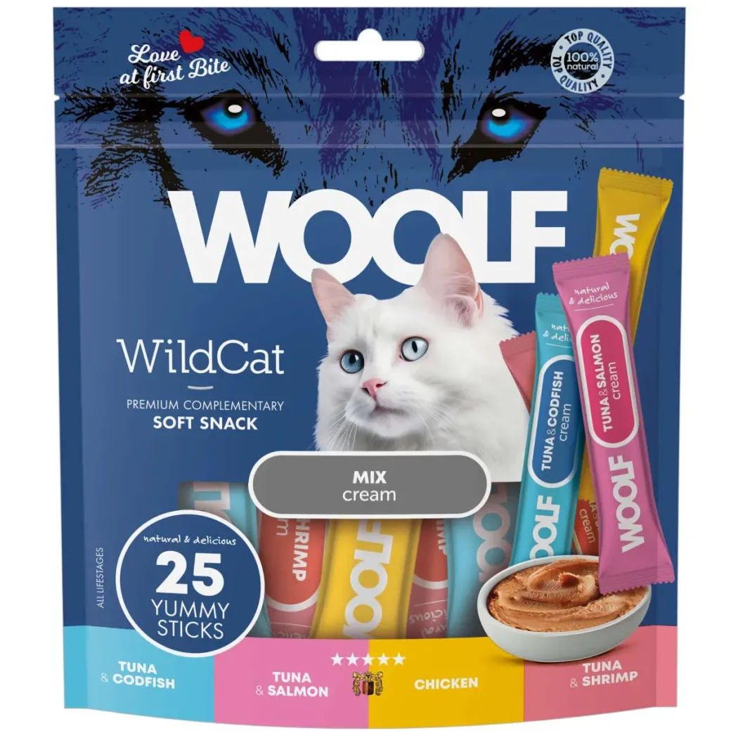 Woolf Wildcat Cream 25 stk - Mix af lækre kattegodbidder