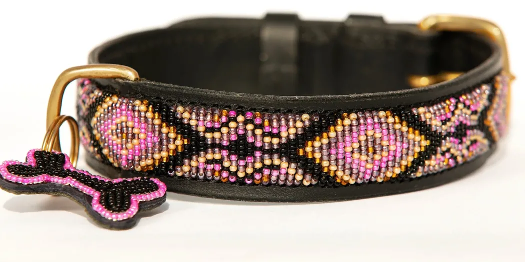 Zinj Ombima halsbånd Medium Pink - håndlavet hundehalsbånd
