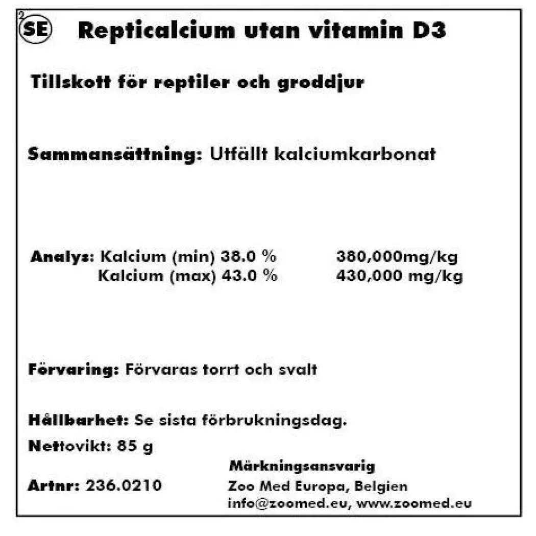ZooMed Repti Calcium uden D-vitamin 85 g
