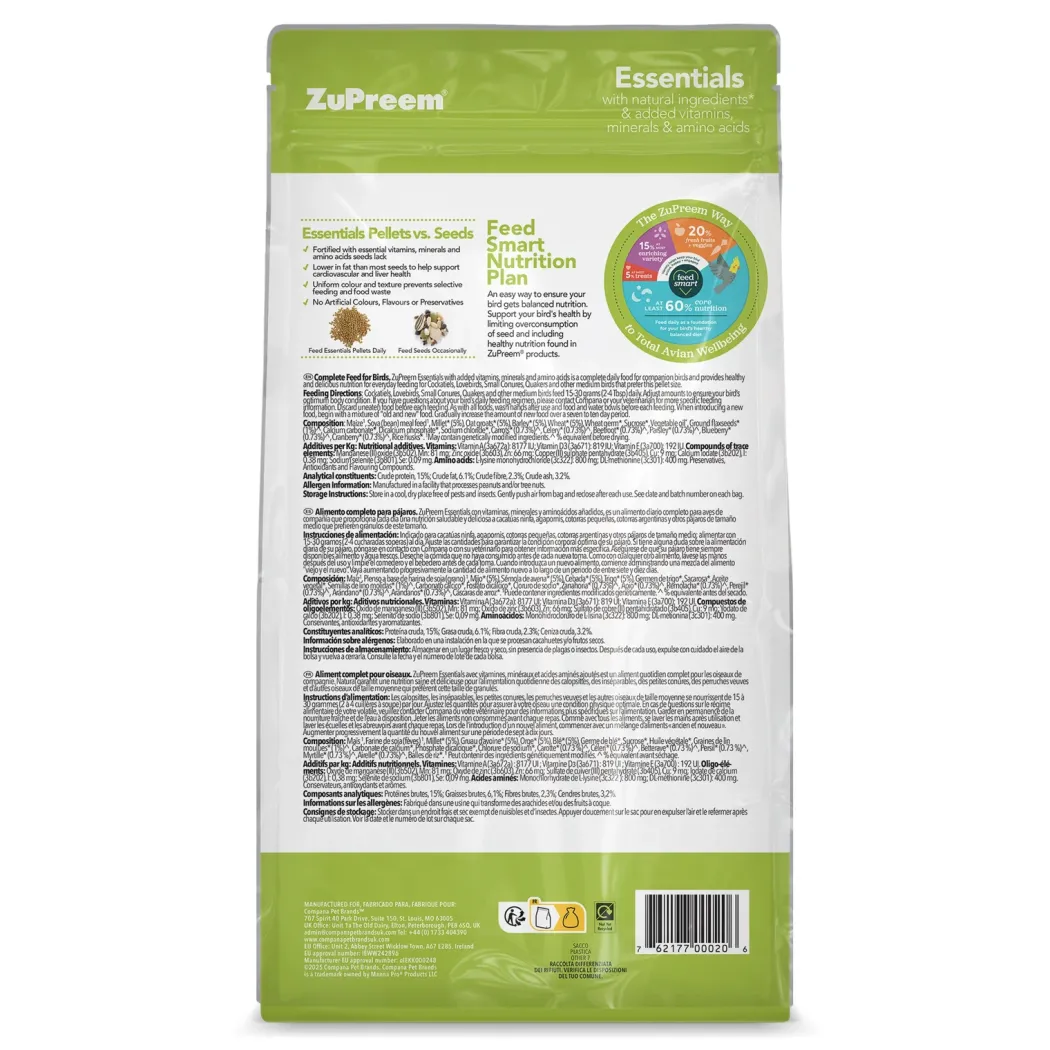 Zupreem Essentials Nymfeparakit og dværgpapegøje 1 kg